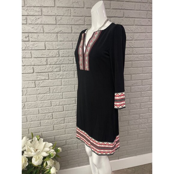 White House Black Market Women Aztec Embroidery Trim Long Sleeve Shift Dress Siz - Picture 6 of 11